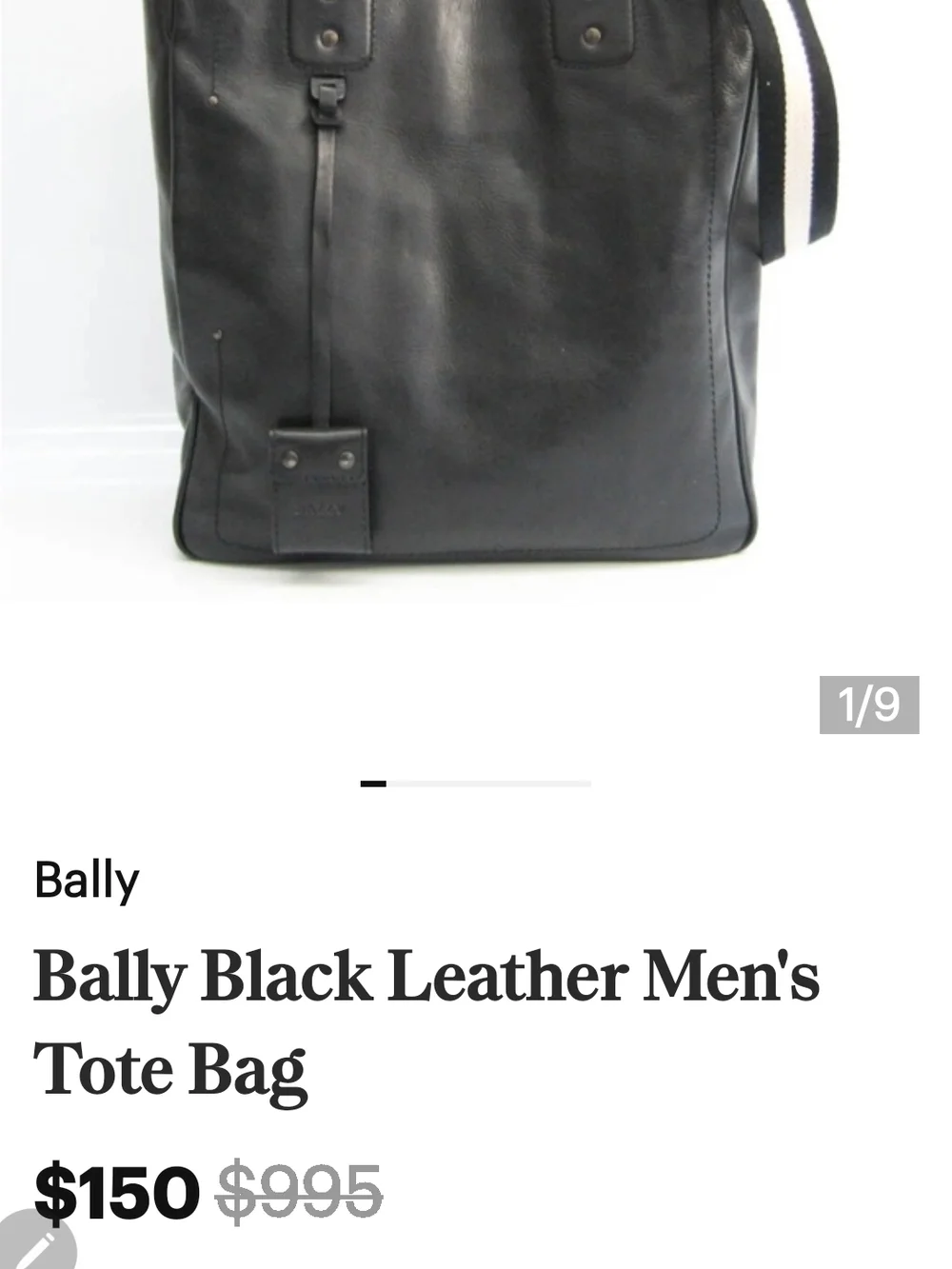Bally Black Leather Laptop Tote with Contrasting Striped Strap